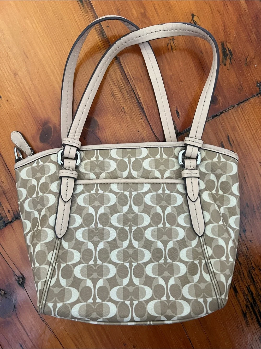 Coach Tan and Cream Signature Canvas Shoulder Bag